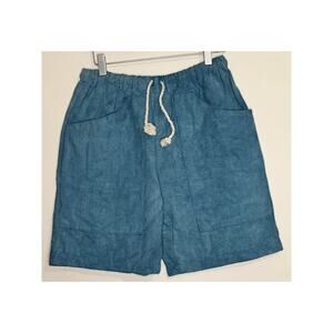 Pull On 100% Hemp Shorts Women's Medium Elastic Waist Teal Natural Boho Crunchy